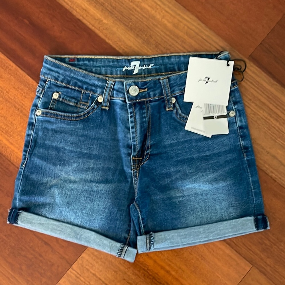 7 For All Mankind Girls Roll Cuff Stretch Denim Short, Size 12